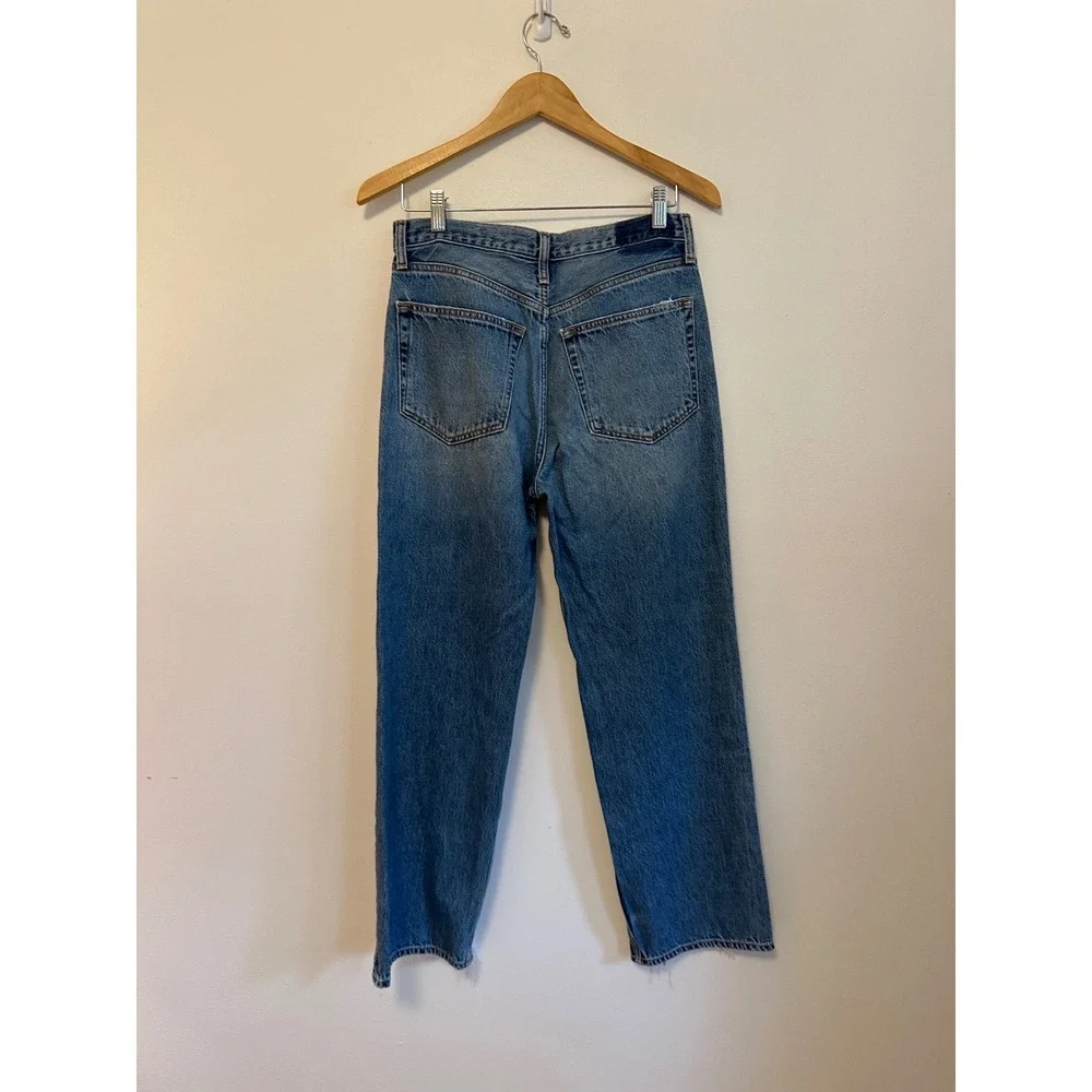 Etica High Rise Straight Leg Jeans Medium Wash Raw Hem Jeans | Size 28